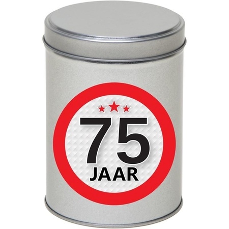 Gift silver round storage tin 75 years 13 cm