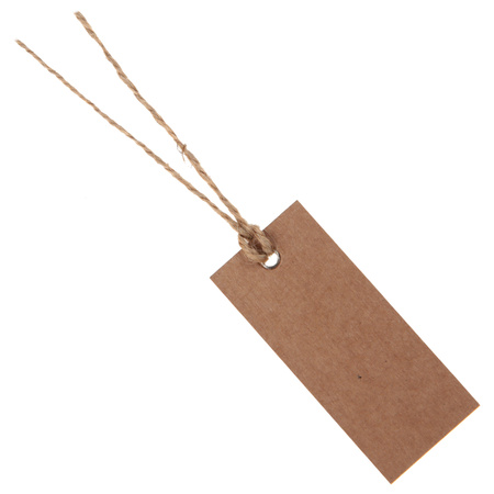 Santex cadeaulabels kraft met lintje - set 12x stuks - bruin - 3 x 7 cm - naam tags
