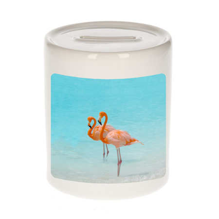 Foto flamingo spaarpot 9 cm - Cadeau flamingo vogels liefhebber