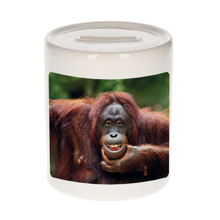 Foto gekke orangoetan spaarpot 9 cm - Cadeau apen liefhebber