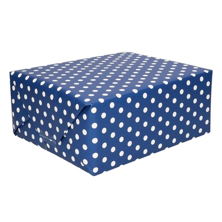 Cadeaupapier donkerblauw met witte stipjes/polkadots 200 x 70 cm