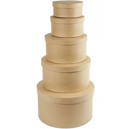 5x Round brown hobby or storage boxes set of carton in 2-sizes
