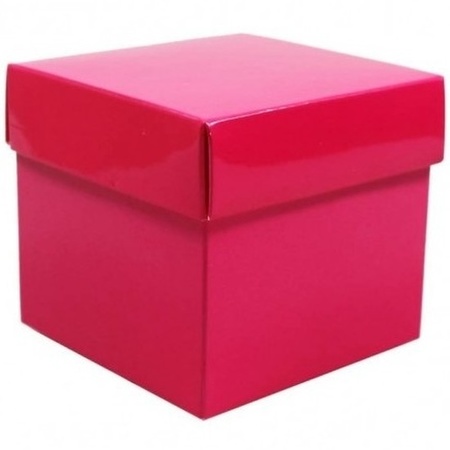 Set 4 pink gift box 10 cm and silver ribbon 25 mm 