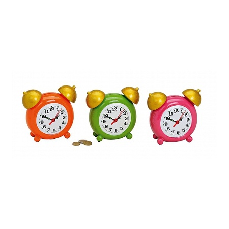 Pink alarm clock money box