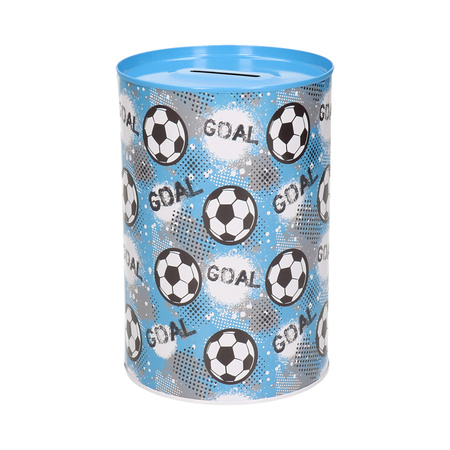 Money box goal football - blue - metal - 10 x 15 cm