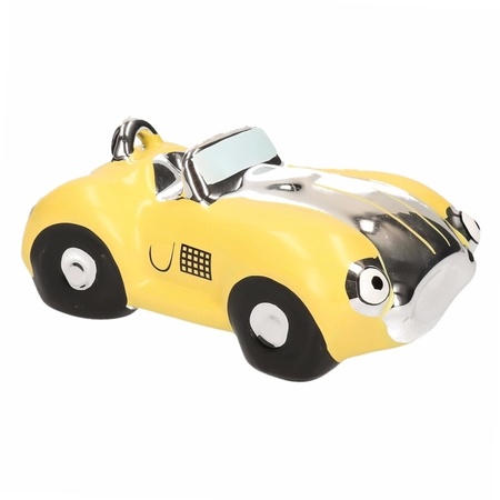 Gele jongens sportauto cabriolet spaarpot 15 cm