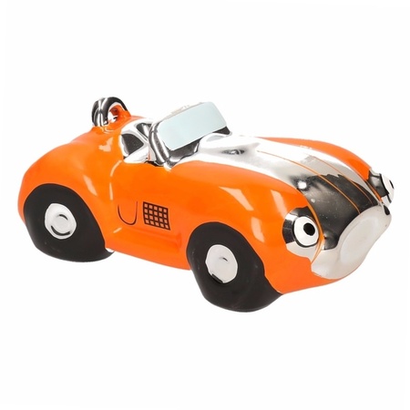 Oranje jongens sportauto cabriolet spaarpot 15 cm