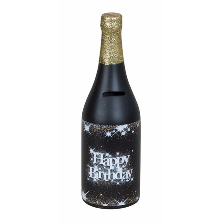 Spaarpot voor volwassenen - wijnfles/champagnefles - Happy Birthday - H31 x B10 cm