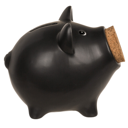 Money bank Piggy - ceramic - black - 15 x 12 cm