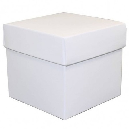 Set 4 white gift box 10 cm and silver ribbon 25 mm 