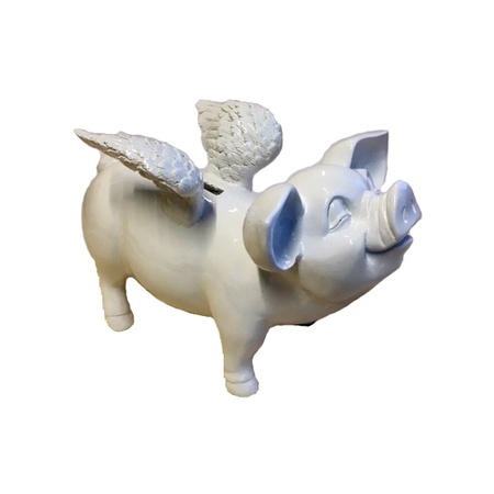 White piggy bank with wings 25 cm