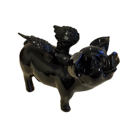 Black piggy bank with wings 25 cm